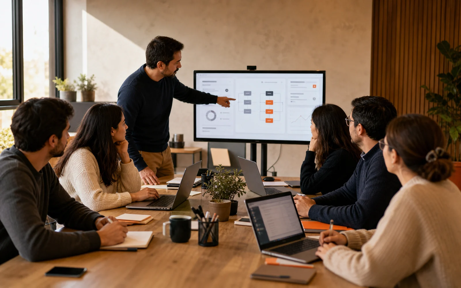 Equipo pequeño en una capacitación práctica de inteligencia artificial aplicada