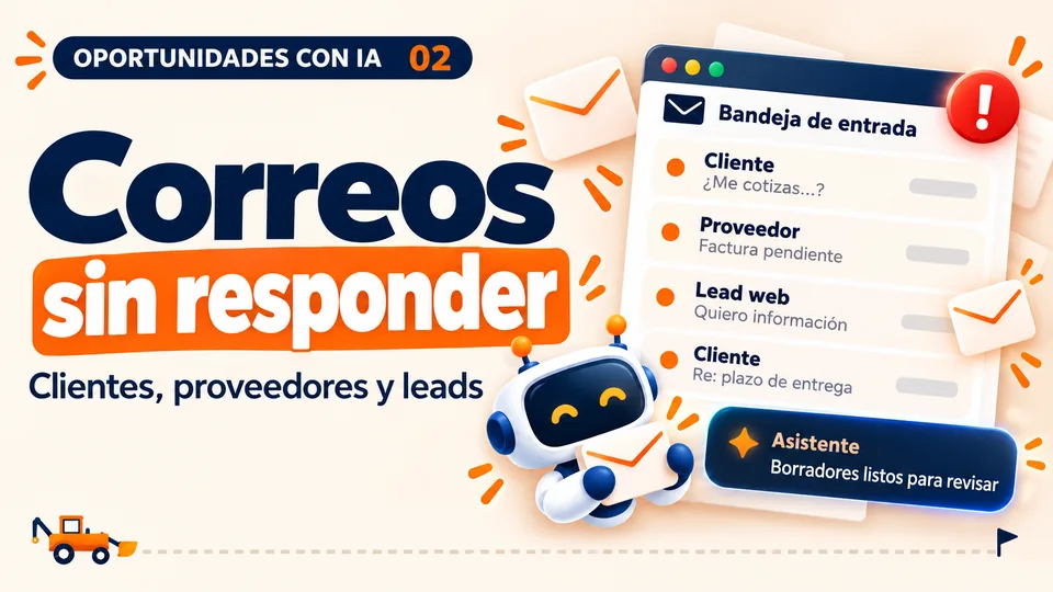 Miniatura del video 02: «Correos sin responder». Una bandeja con mensajes de clientes, proveedores y leads, y borradores listos para revisar.