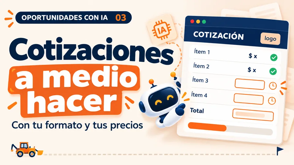 Miniatura del video 03: «Cotizaciones a medio hacer». Una cotización con partidas a medio completar, con tu formato y tus precios.